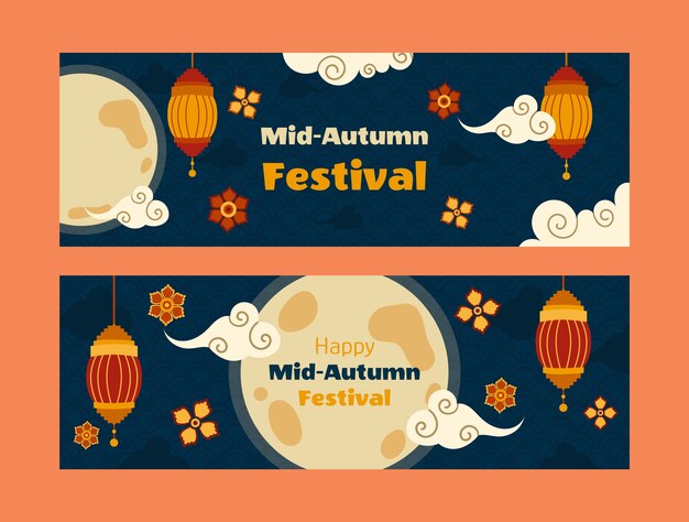 Flat horizontal banners set for mid-autumn festival celebration