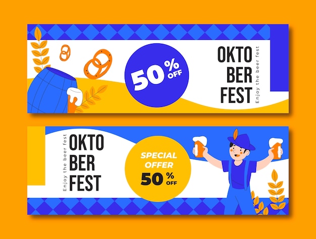 Flat horizontal banners set for oktoberfest festival