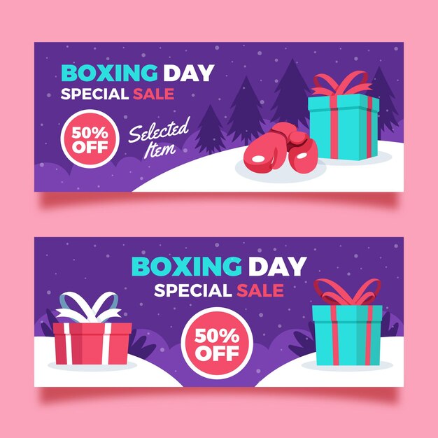 Flat horizontal boxing day sale banners set