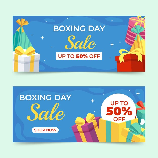 Flat horizontal boxing day sale banners set