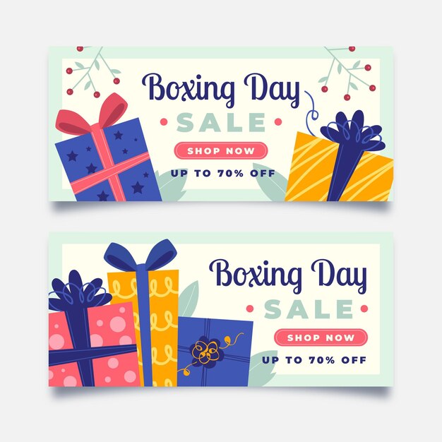 Flat horizontal boxing day sale banners set