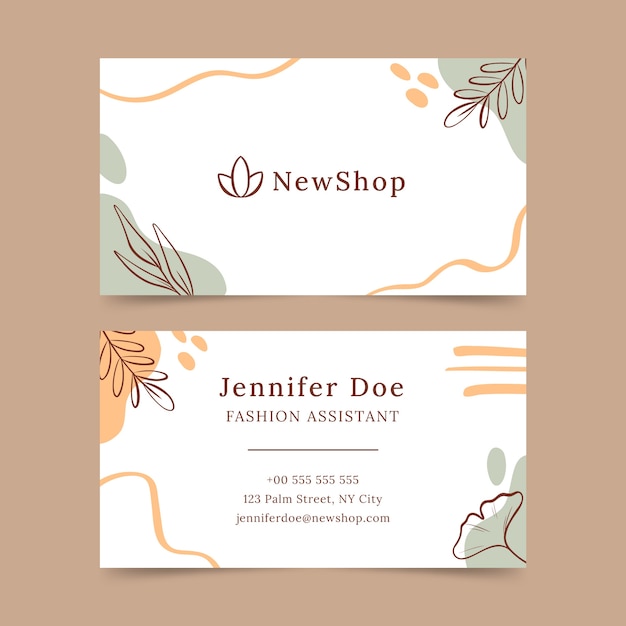 Flat horizontal business card template with leaves