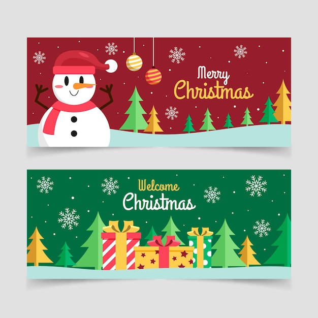 Flat horizontal christmas banners set