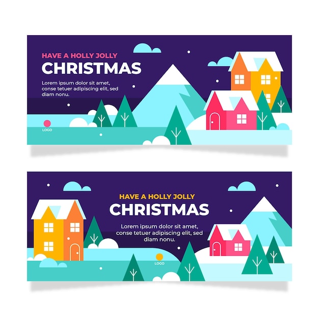 Flat horizontal christmas banners set