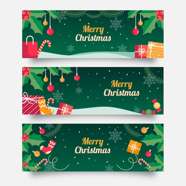 Flat horizontal christmas banners set