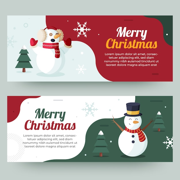 Flat horizontal christmas banners set