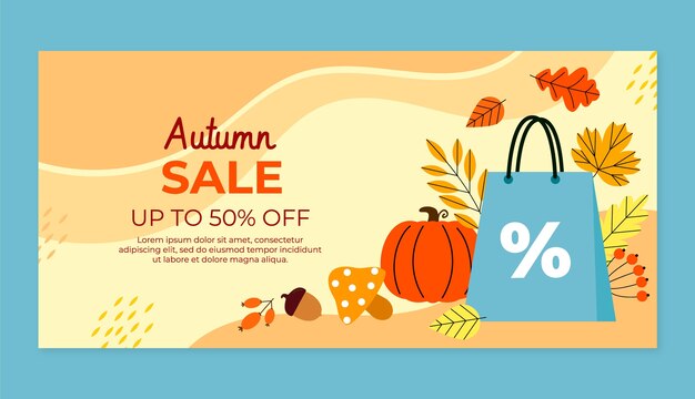 Flat horizontal sale banner template for autumn celebration