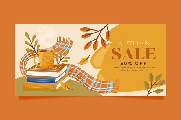 Flat horizontal sale banner template for autumn season celebration