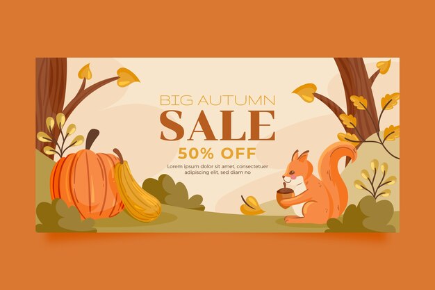 Flat horizontal sale banner template for autumn season celebration