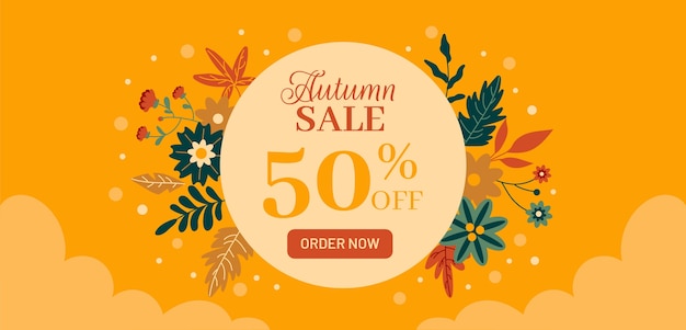 Flat horizontal sale banner template for autumn