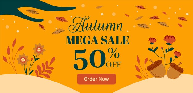 Flat horizontal sale banner template for autumn