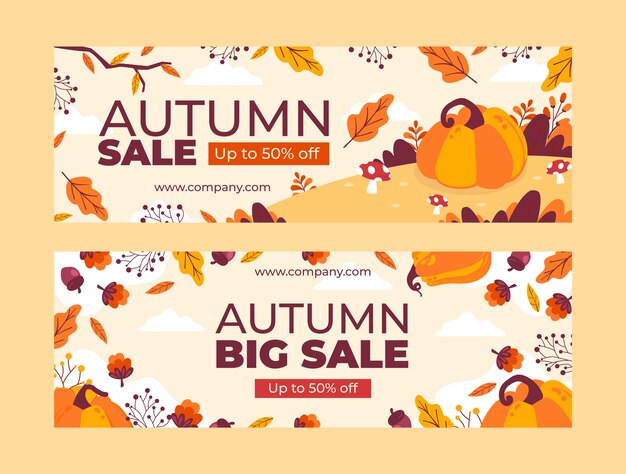 Flat horizontal sale banner template for autumn