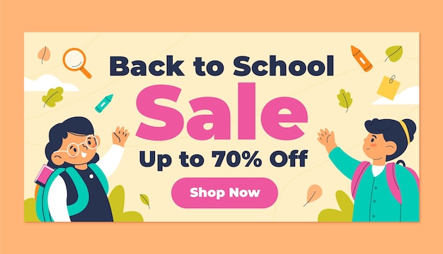 Flat horizontal sale banner template for back to school season