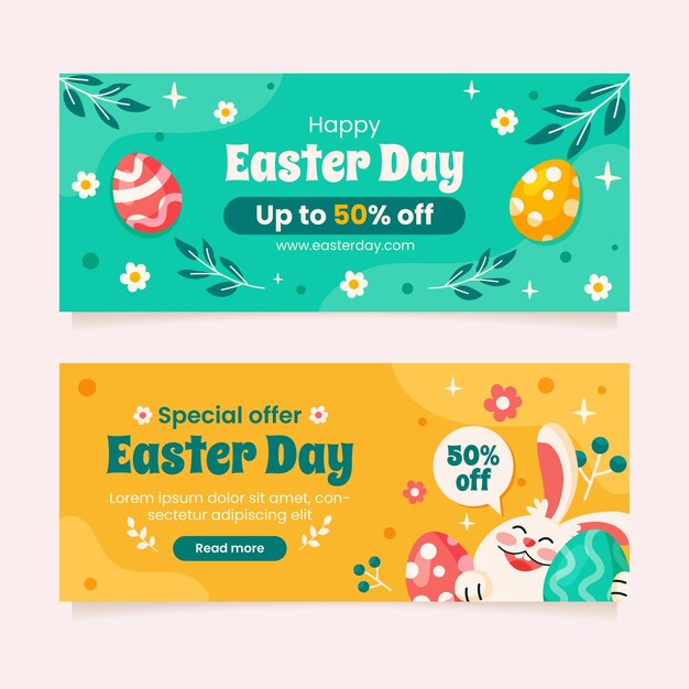 Flat horizontal sale banner template for easter celebration