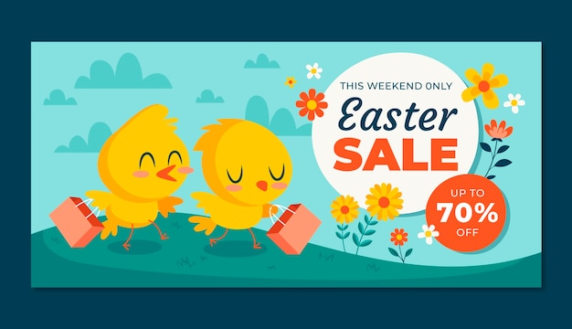 Flat horizontal sale banner template for easter celebration