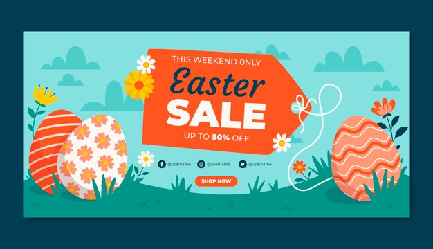 Flat horizontal sale banner template for easter celebration