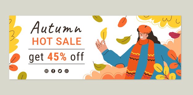 Flat horizontal sale banner template for fall season celebration