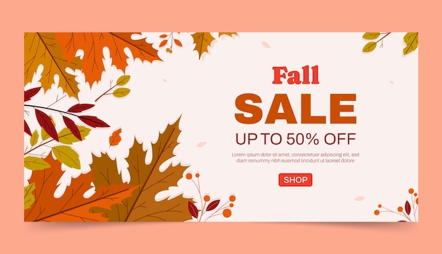 Free Vector flat horizontal sale banner template for fall season