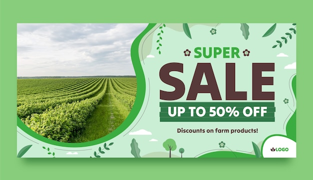 Free Vector flat horizontal sale banner template for farming and agriculture