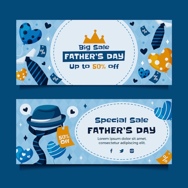 Free Vector flat horizontal sale banner template for fathers day celebration