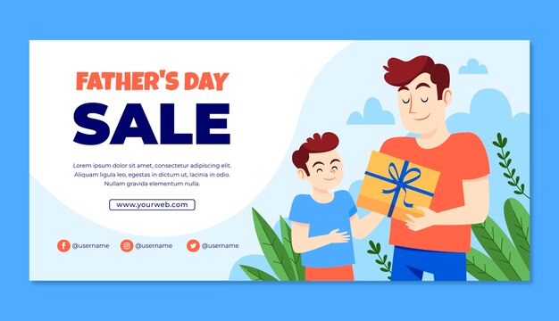 Flat horizontal sale banner template for fathers day celebration