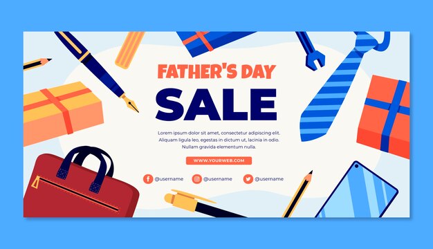 Flat horizontal sale banner template for fathers day celebration