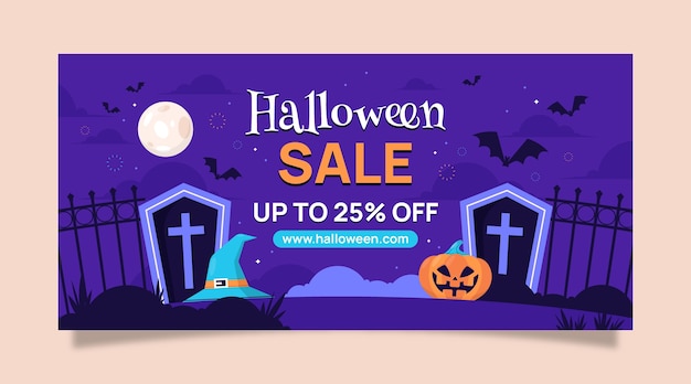 Flat horizontal sale banner template for halloween season celebration