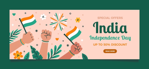 Free vector flat horizontal sale banner template for india independence day celebration