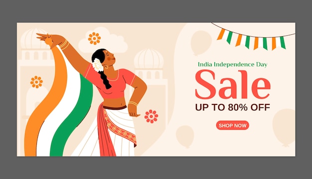 Free Vector flat horizontal sale banner template for india independence day celebration