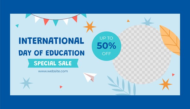 Flat horizontal sale banner template for international day of education