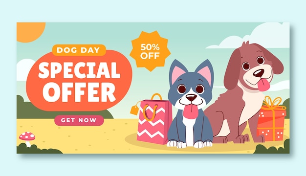 Free Vector flat horizontal sale banner template for international dog day celebration