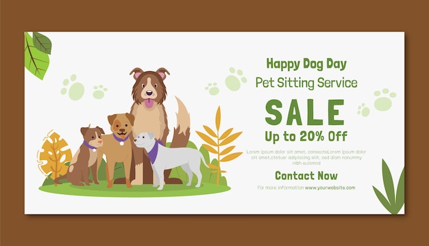 Free Vector flat horizontal sale banner template for international dog day celebration