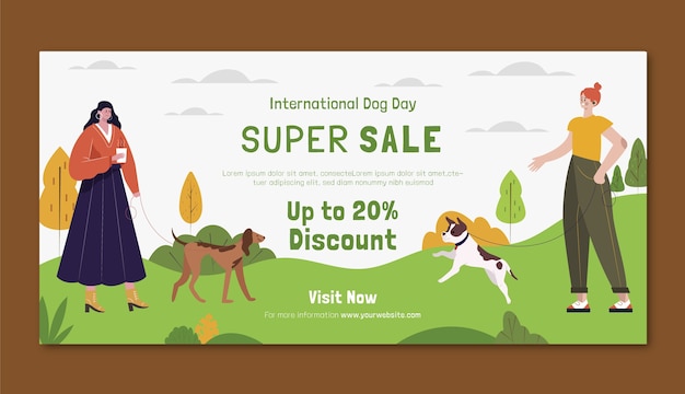 Flat horizontal sale banner template for international dog day celebration