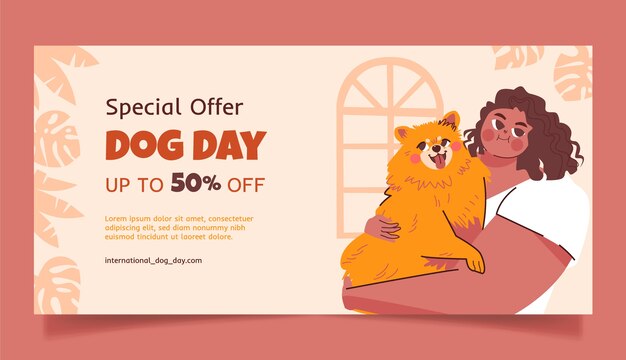 Flat horizontal sale banner template for international dog day celebration