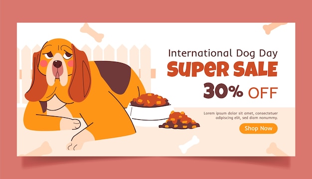 Free Vector flat horizontal sale banner template for international dog day celebration