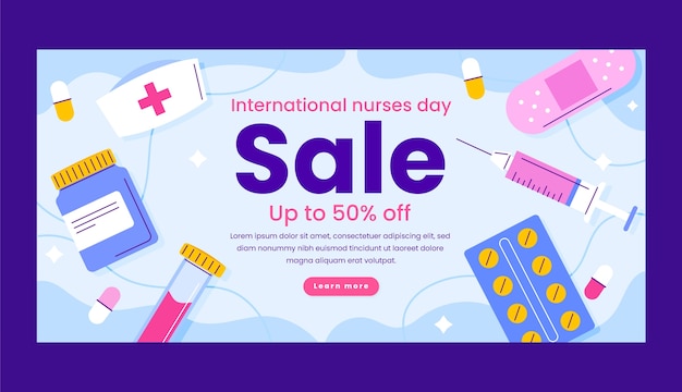 Free Vector flat horizontal sale banner template for international nurses day celebration