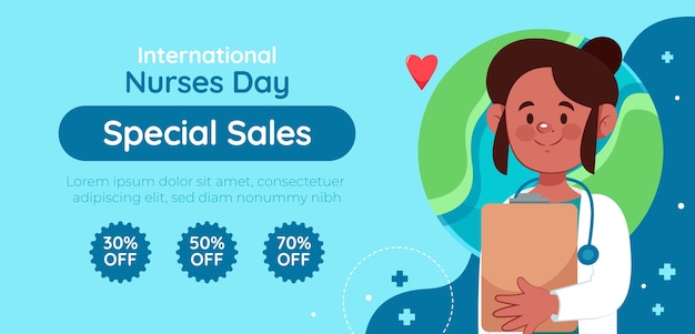 Free Vector flat horizontal sale banner template for international nurses day celebration