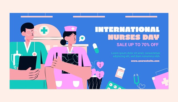 Flat horizontal sale banner template for international nurses day celebration