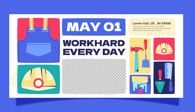 Flat horizontal sale banner template for may 1st labour day