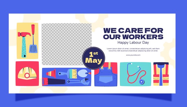 Flat horizontal sale banner template for may 1st labour day