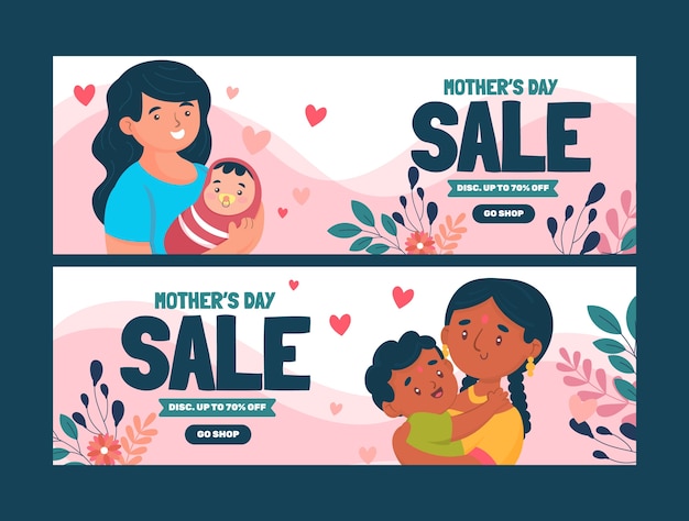 Flat horizontal sale banner template for mother's day celebration