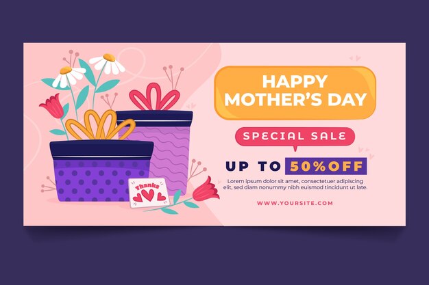 Free vector flat horizontal sale banner template for mother's day celebration