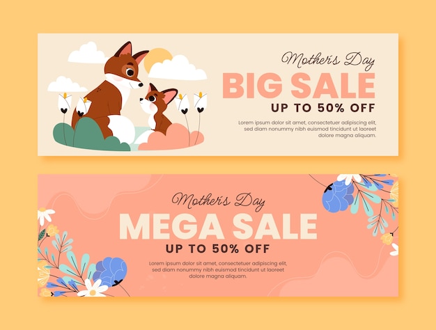 Flat horizontal sale banner template for mother's day celebration