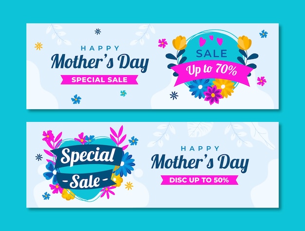 Free vector flat horizontal sale banner template for mother's day celebration