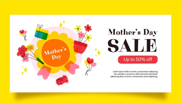 Free vector flat horizontal sale banner template for mother's day celebration