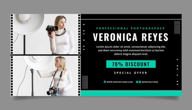 Free Vector flat horizontal sale banner template for photographer career