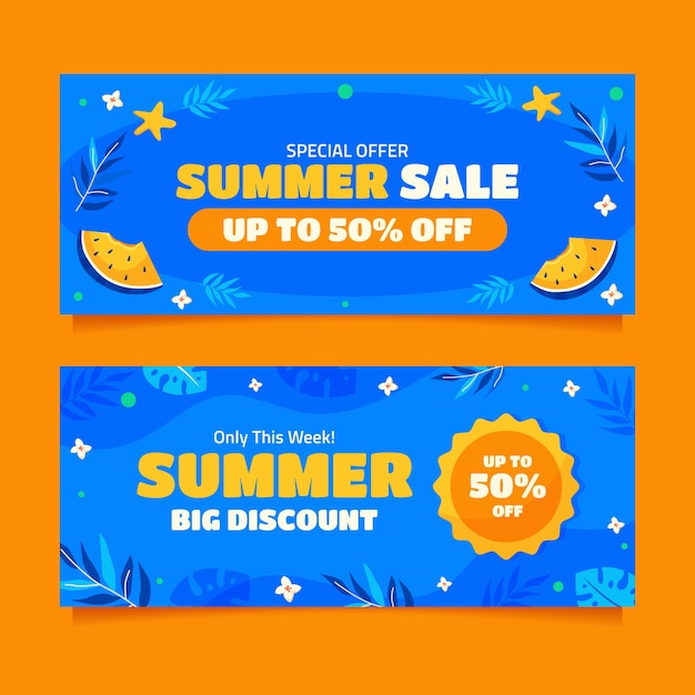 Flat horizontal sale banner template for summertime