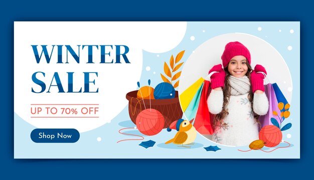 Flat horizontal sale banner template for winter season celebration