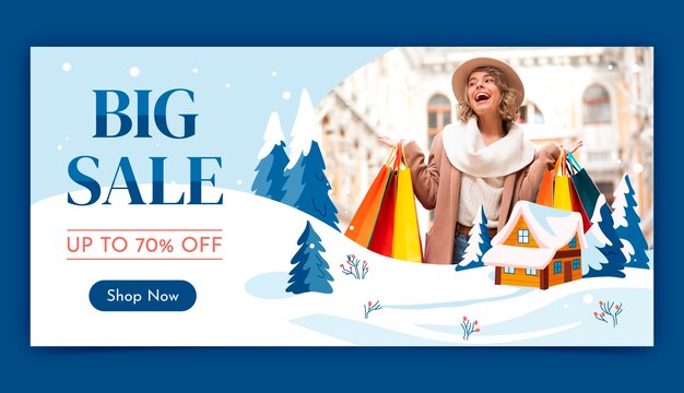 Flat horizontal sale banner template for winter season celebration