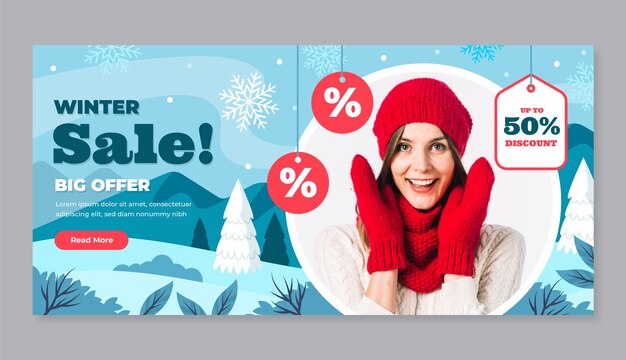 Flat horizontal sale banner template for winter season celebration